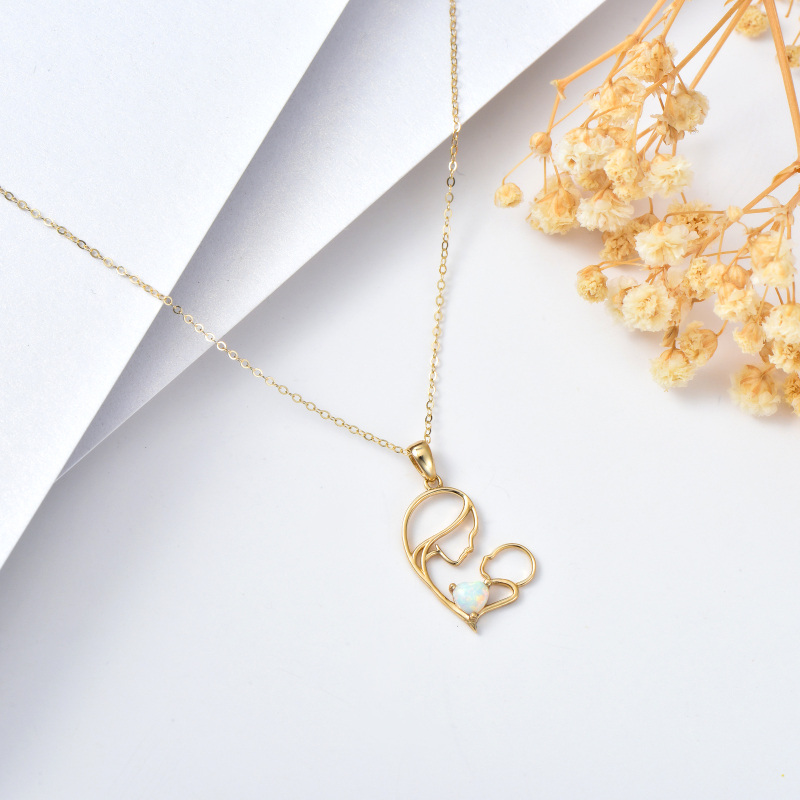 14K Gold Opal Mother & Child Heart Pendant Necklace-5