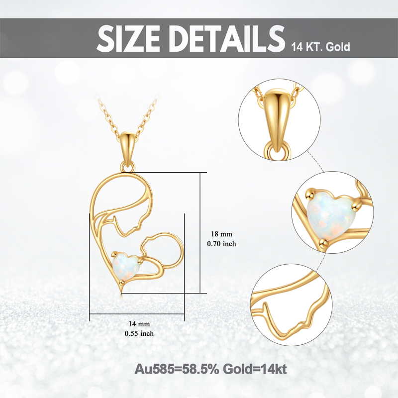 14K Gold Opal Mother & Child Heart Pendant Necklace-6