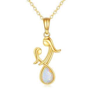 14K Gold Opal Mother & Daughter Pendant Necklace-14