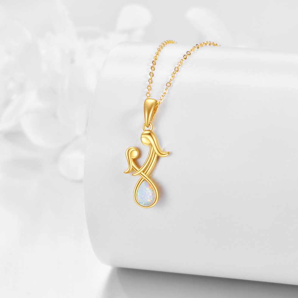 10K Gold Opal Mother & Daughter Pendant Necklace-3