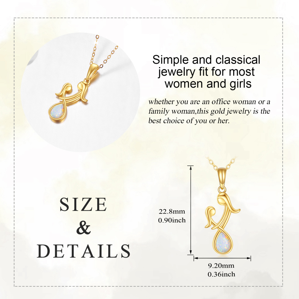 10K Gold Opal Mother & Daughter Pendant Necklace-5