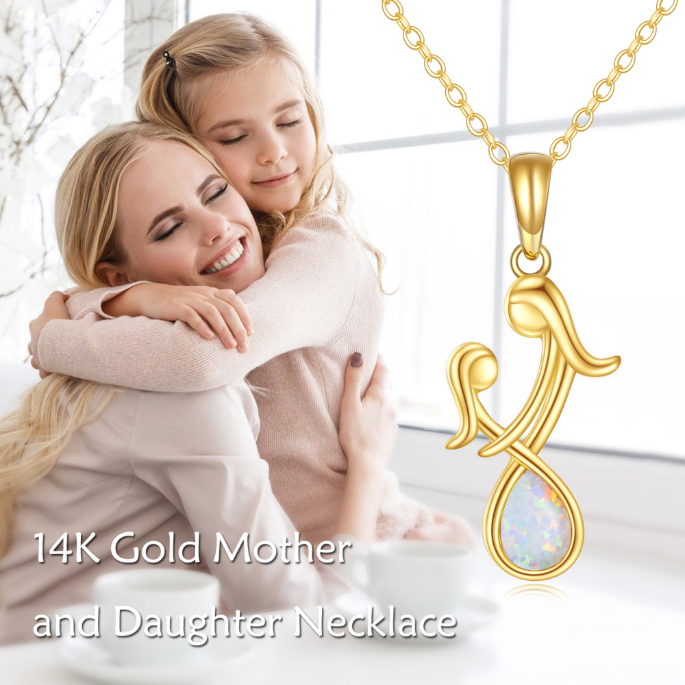 10K Gold Opal Mother & Daughter Pendant Necklace-6
