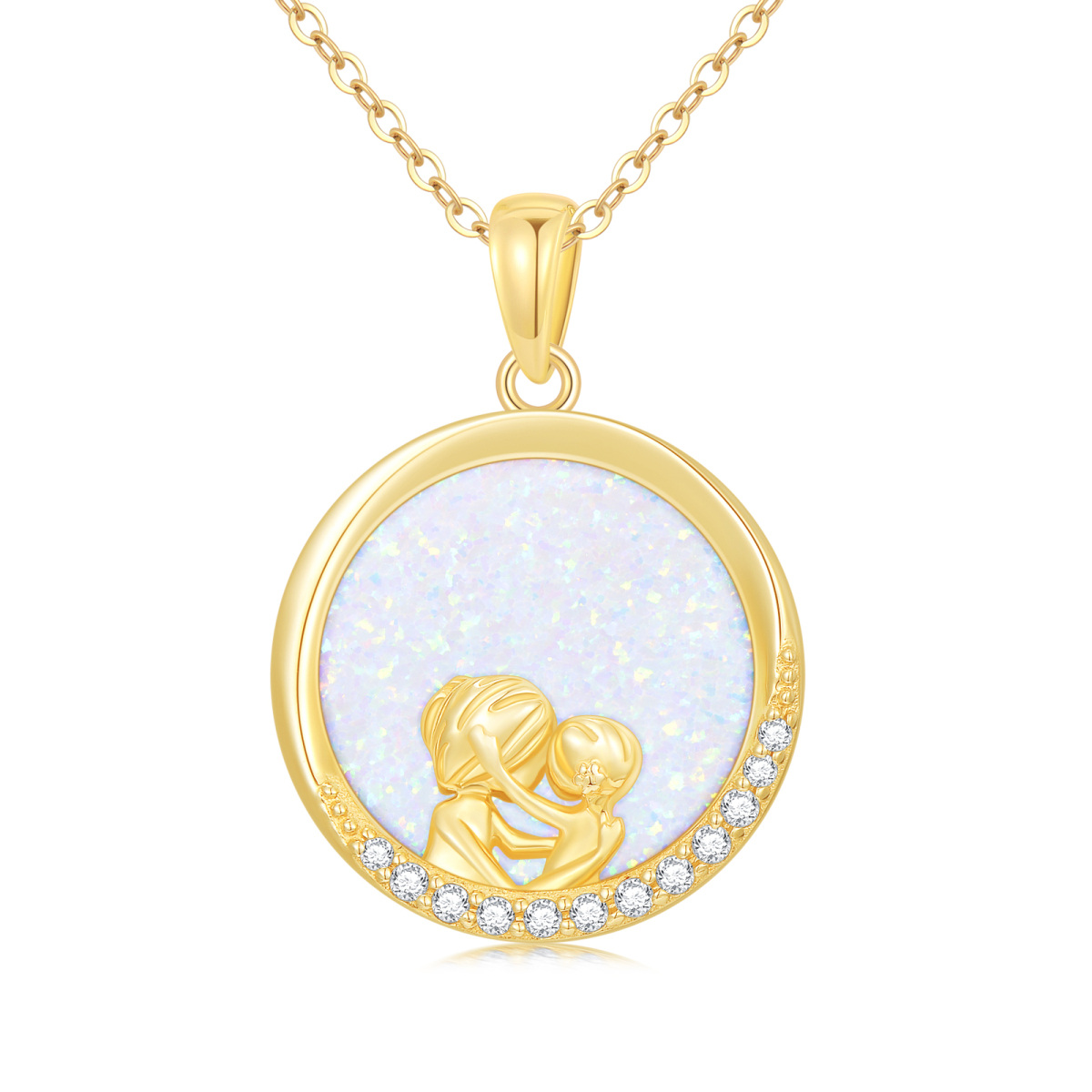 10K Gold Opal Mother Daughter Round Necklace for Women-1