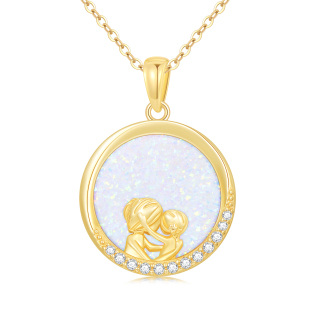 10K Gold Opal Mother Daughter Round Necklace for Women-1