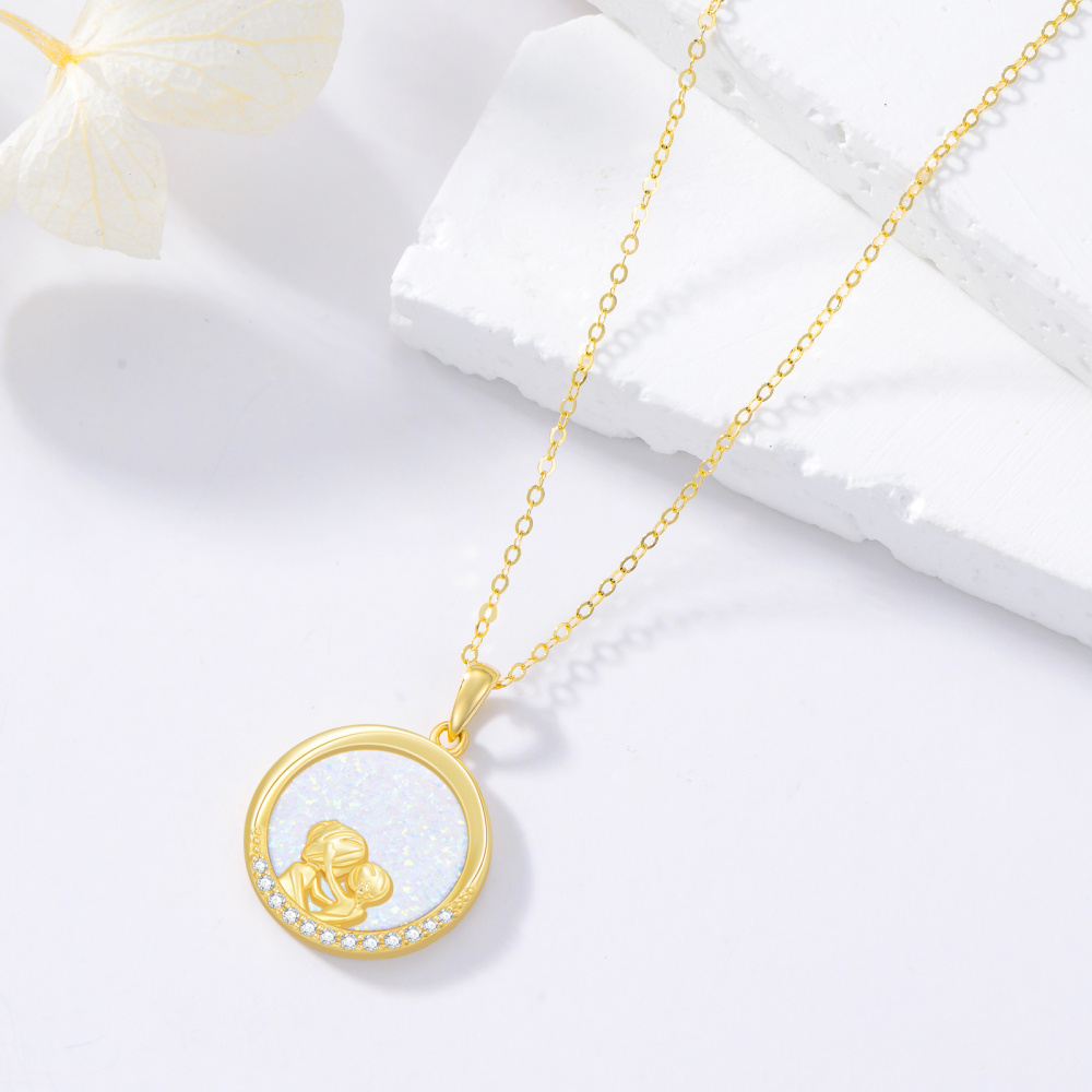 10K Gold Opal Mutter Tochter Runde Halskette für Frauen-4