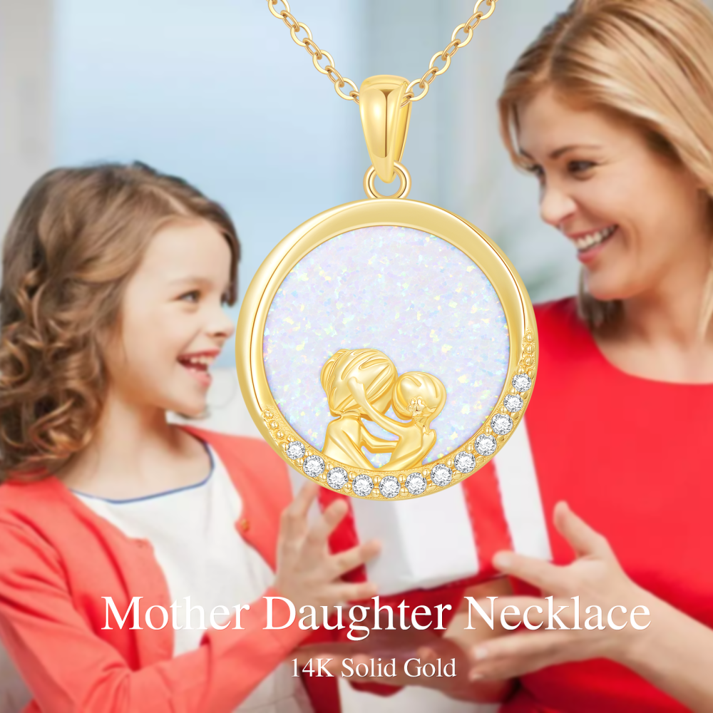 10K Gold Opal Mutter Tochter Runde Halskette für Frauen-6
