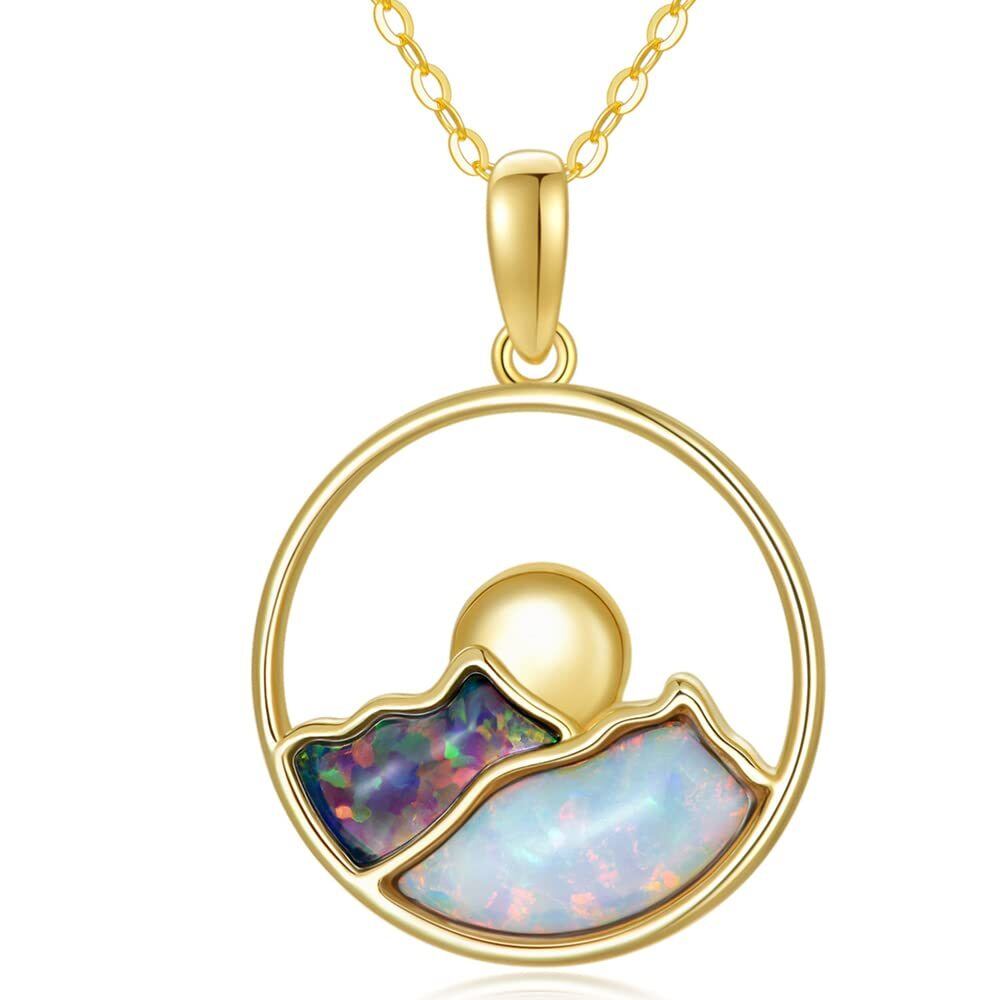 14K Gold Opal Berge Anhänger Halskette-1