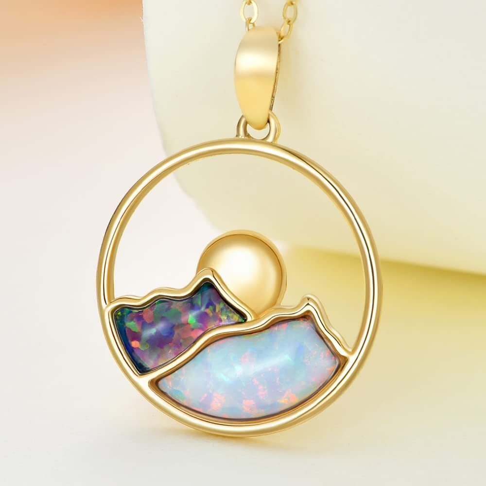 10K Gold Opal Mountains Pendant Necklace-3