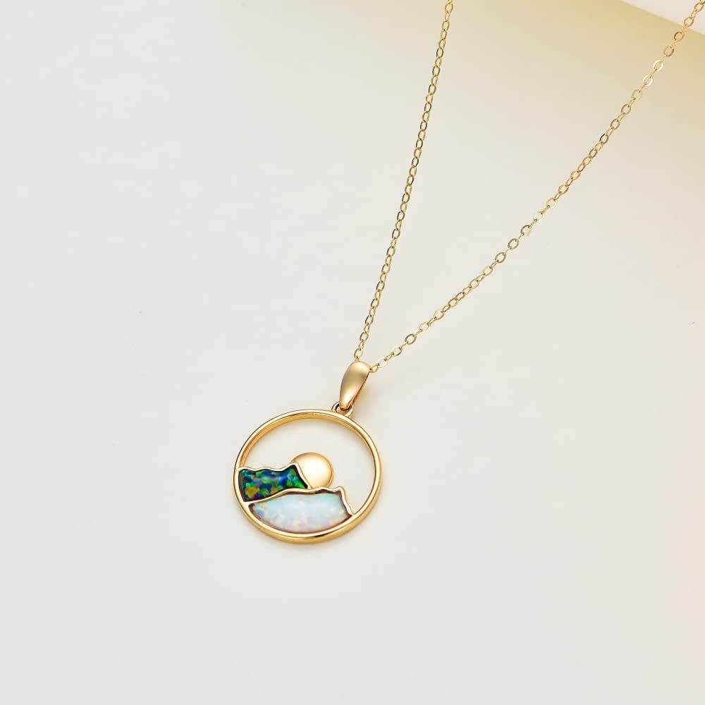 14K Gold Opal Mountains Pendant Necklace-4