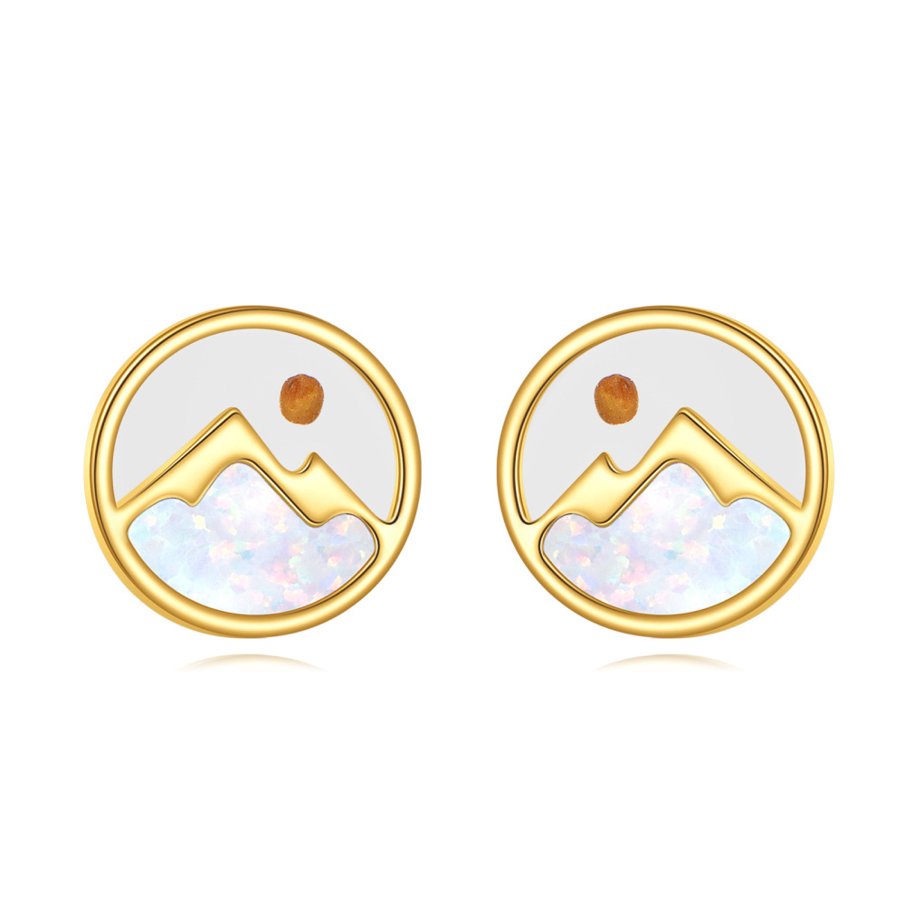 10K Gold Opal Mountains Stud Earrings-1