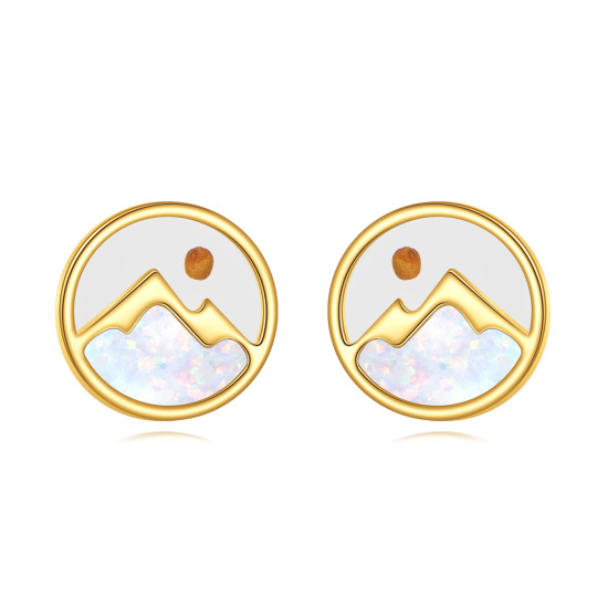 14K Gold Opal Mountains Stud Earrings