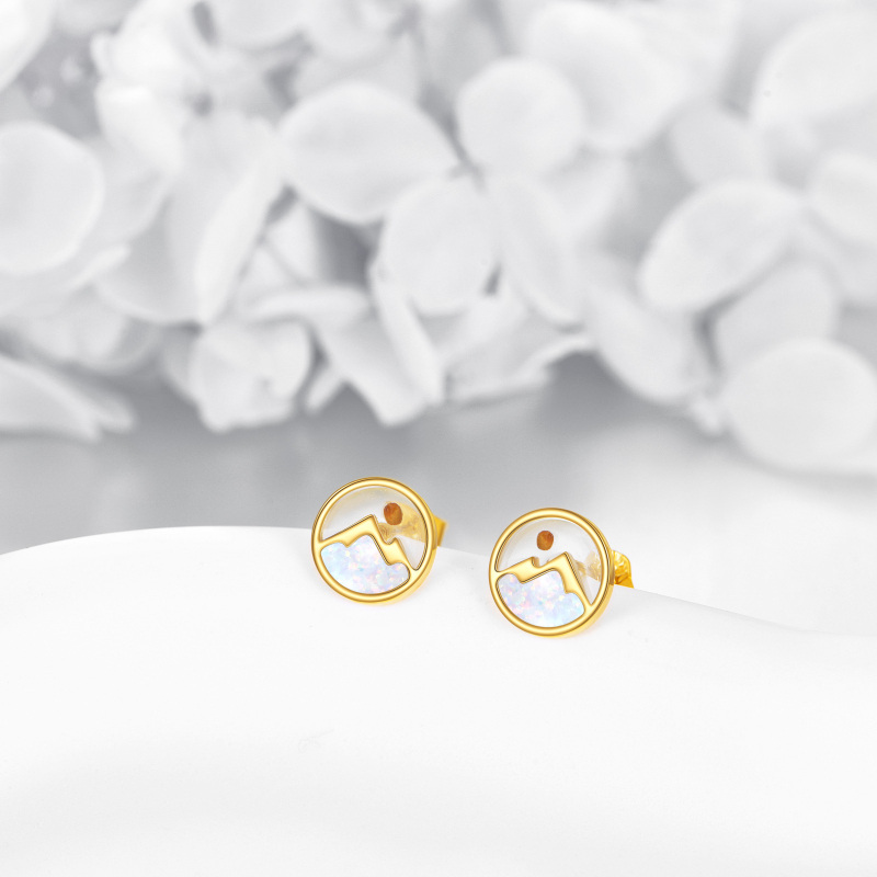 10K Gold Opal Mountains Stud Earrings-4