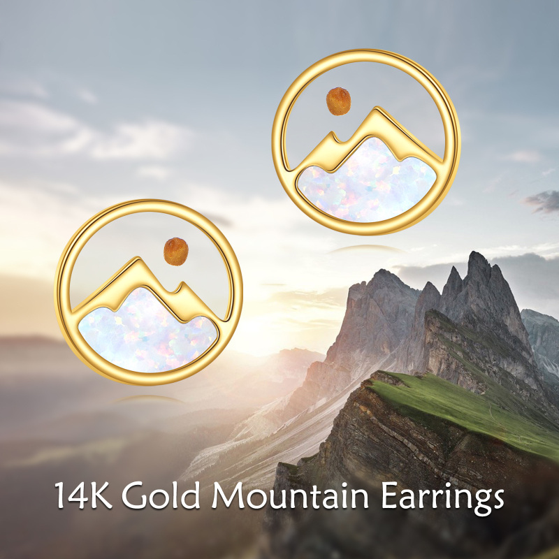 10K Gold Opal Mountains Stud Earrings-6