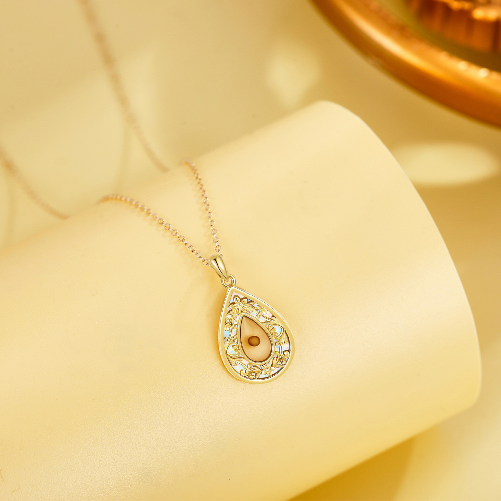 10K Gold Opal Mustard Seeds Necklace for Women-3