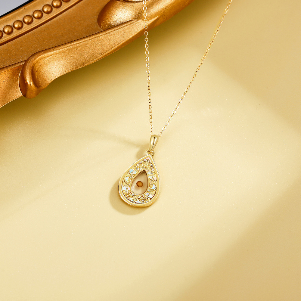 10K Gold Opal Mustard Seeds Necklace for Women-4