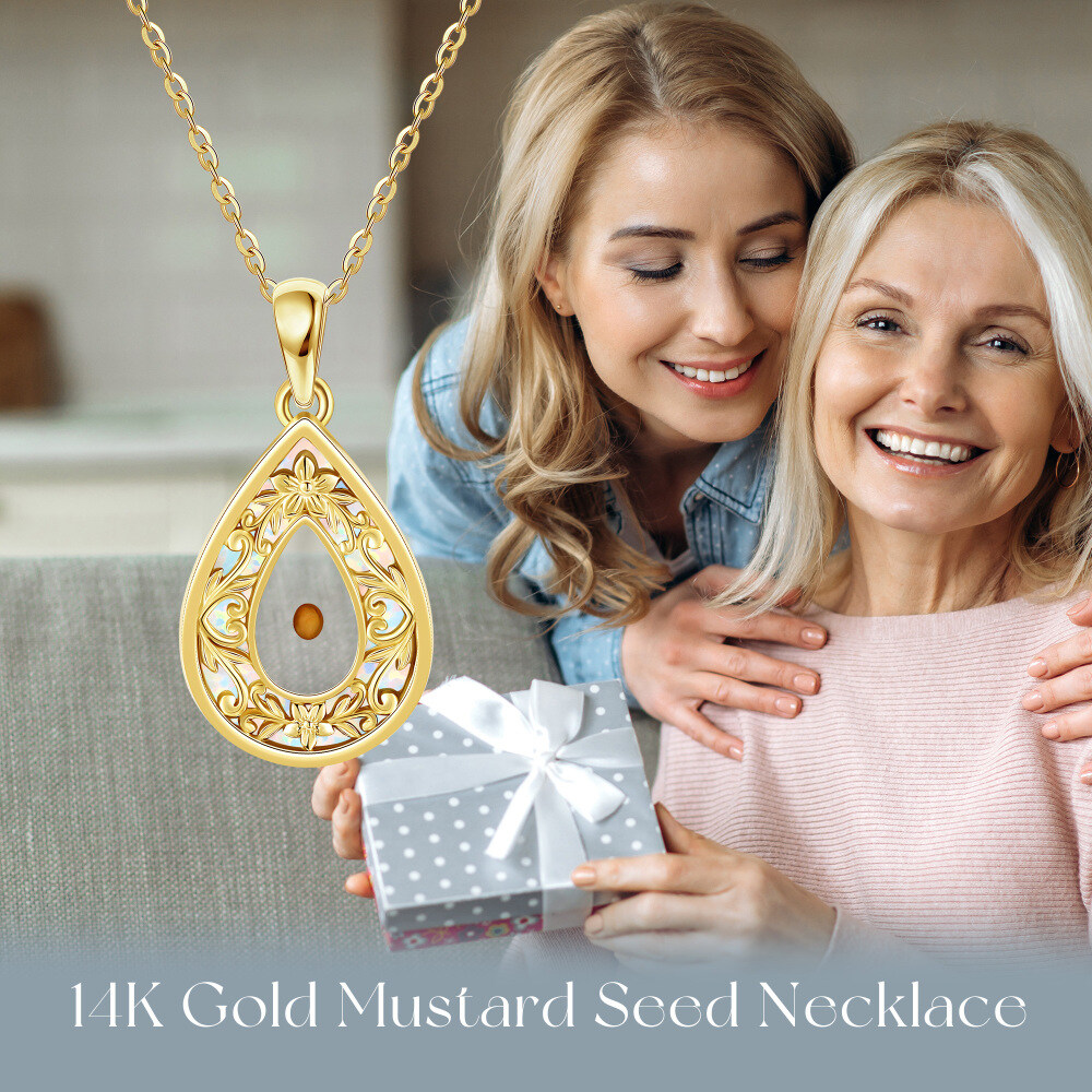 10K Gold Opal Mustard Seeds Necklace for Women-6