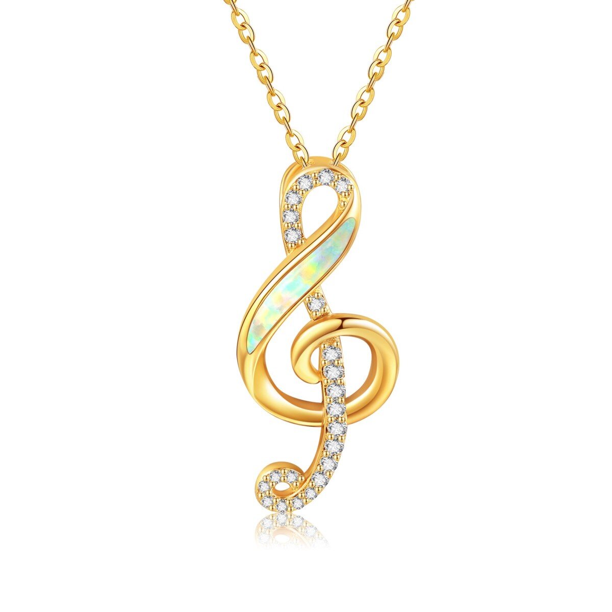 14K Gold Cubic Zirconia & Opal Note Pendant Necklace-1