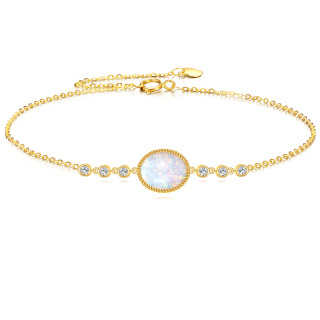 10K Gold Cubic Zirconia & Opal Oval Shaped Bracelet for Women-10