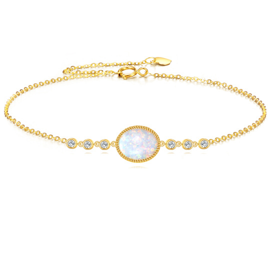 14K Gold Cubic Zirconia & Opal Oval Shaped Bracelet for Women