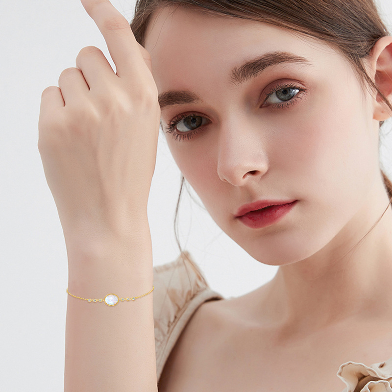 10K Gold Cubic Zirconia & Opal Oval Shaped Bracelet for Women-2