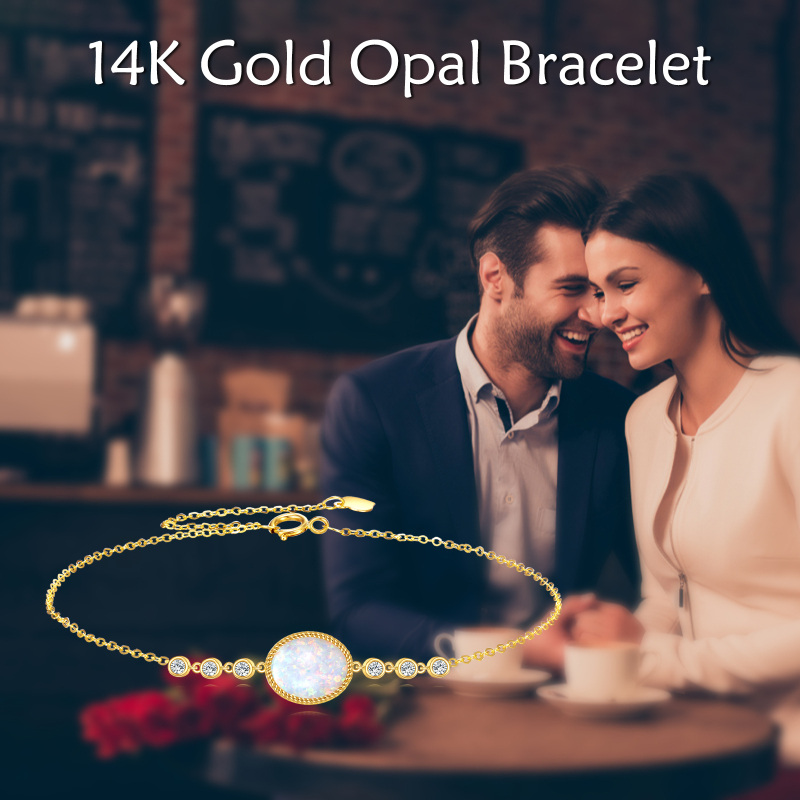10K Gold Cubic Zirconia & Opal Oval Shaped Bracelet for Women-3