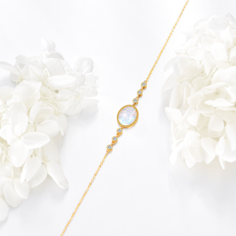 10K Gold Cubic Zirconia & Opal Oval Shaped Bracelet for Women-4