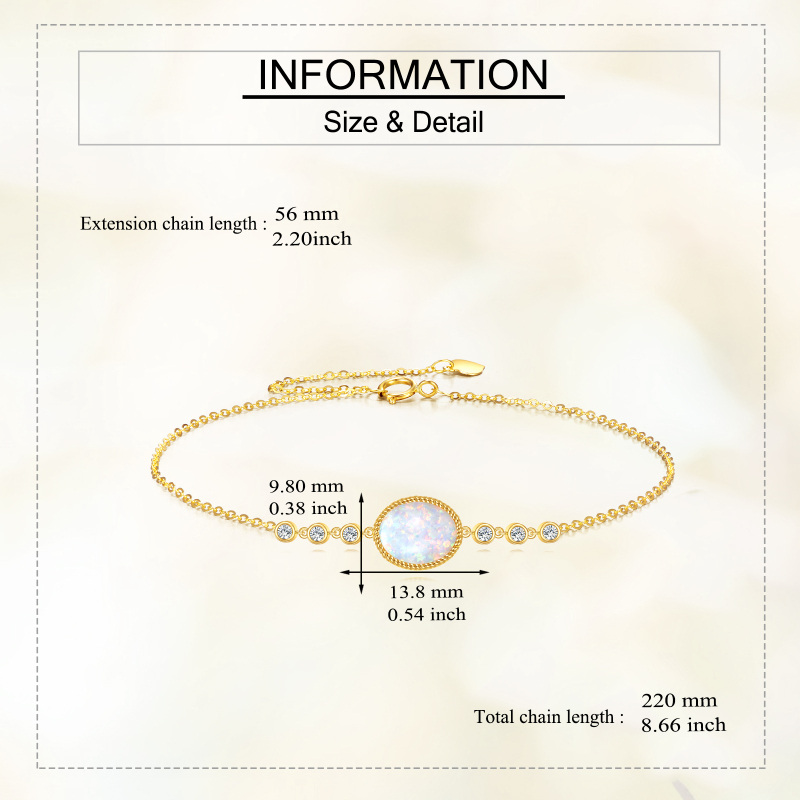 10K Gold Cubic Zirconia & Opal Oval Shaped Bracelet for Women-6