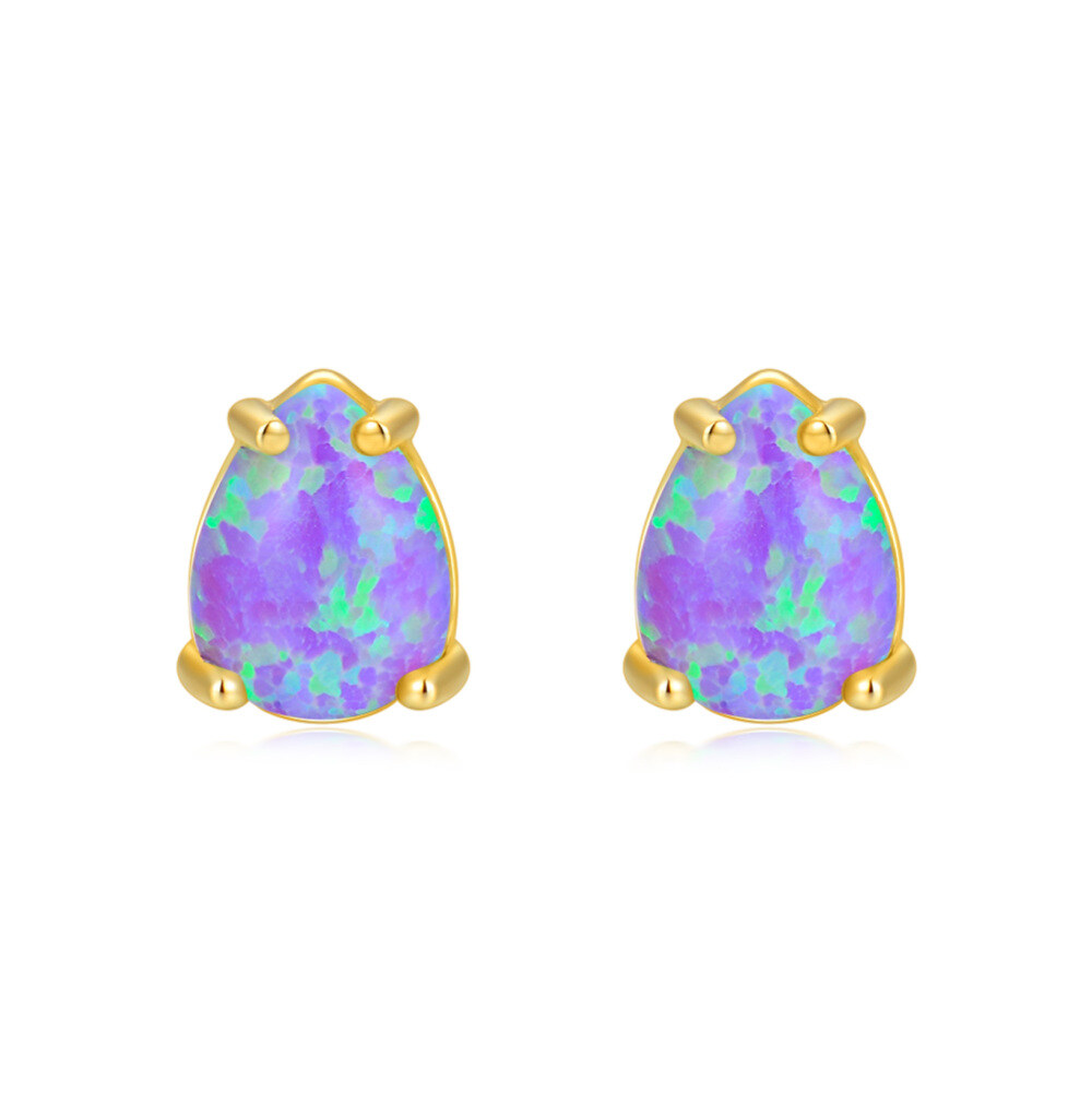 10K Gold Opal Oval Shaped Stud Earrings-1