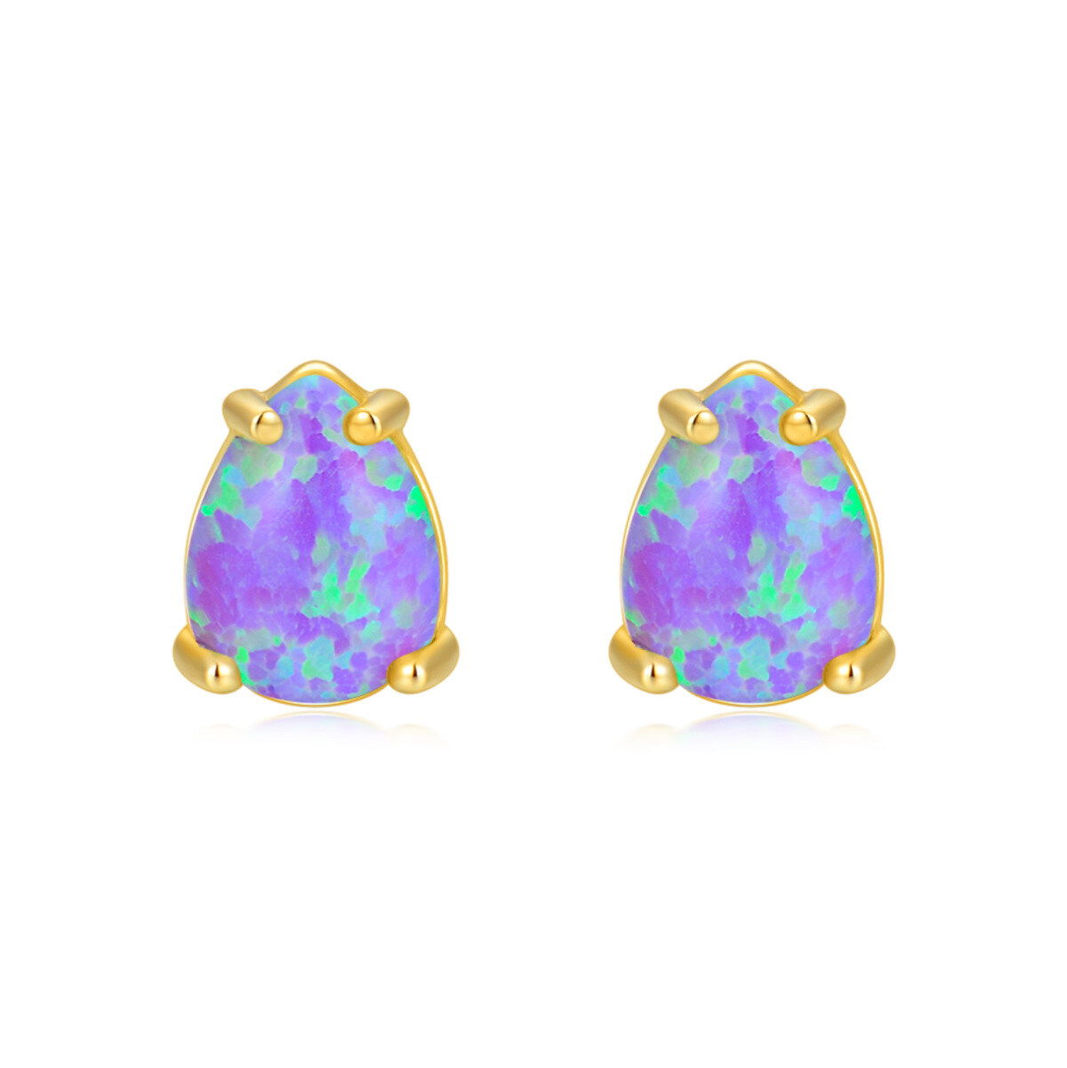 14K Gold Opal Oval Shaped Stud Earrings-1