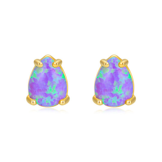 14K Gold Opal Oval Shaped Stud Earrings