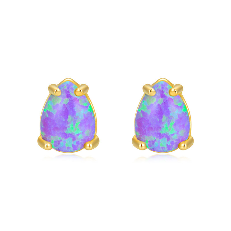 10K Gold Opal Oval Shaped Stud Earrings-20