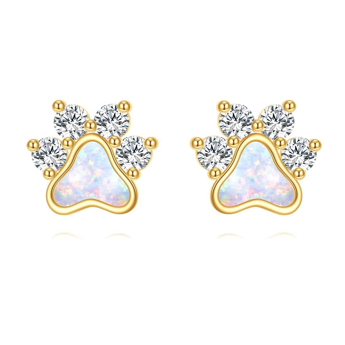 18K Gold Cubic Zirconia Opal Paw Stud Earrings for Women-1