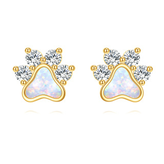 10K Gold Cubic Zirconia Opal Paw Stud Earrings for Women-9