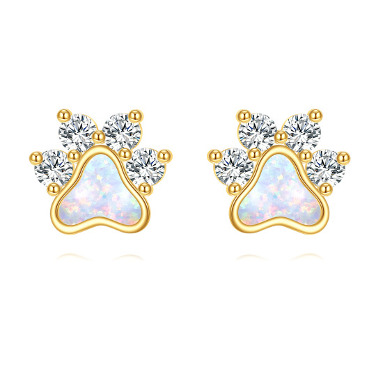 14K Gold Cubic Zirconia Opal Paw Stud Earrings for Women