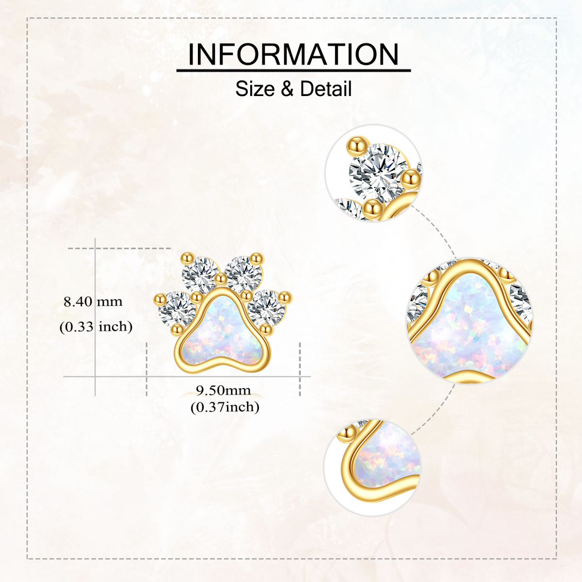 14K Gold Cubic Zirconia Opal Paw Stud Earrings for Women-5