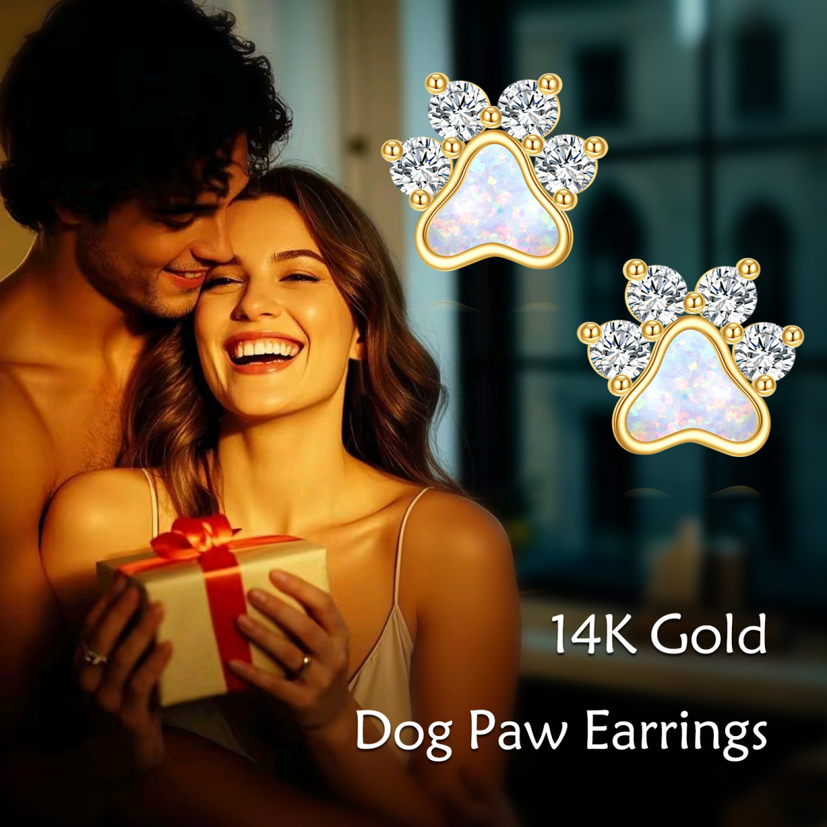 14K Gold Cubic Zirconia Opal Paw Stud Earrings for Women-6