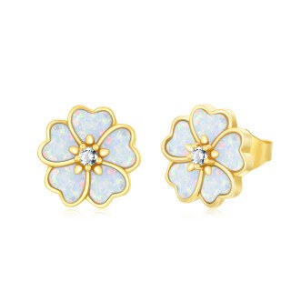 10K Gold Opal Peach Blossom Stud Earrings-36