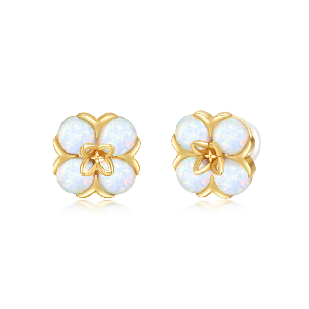 10K Gold Opal Peach Blossom Stud Earrings-1