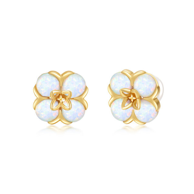 10K Gold Opal Peach Blossom Stud Earrings