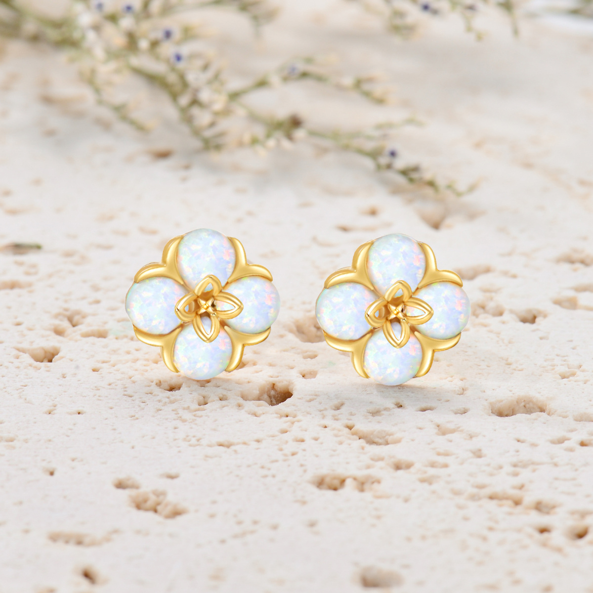 Boucles d'oreilles en or 14K Opale Fleur de Pêche-3