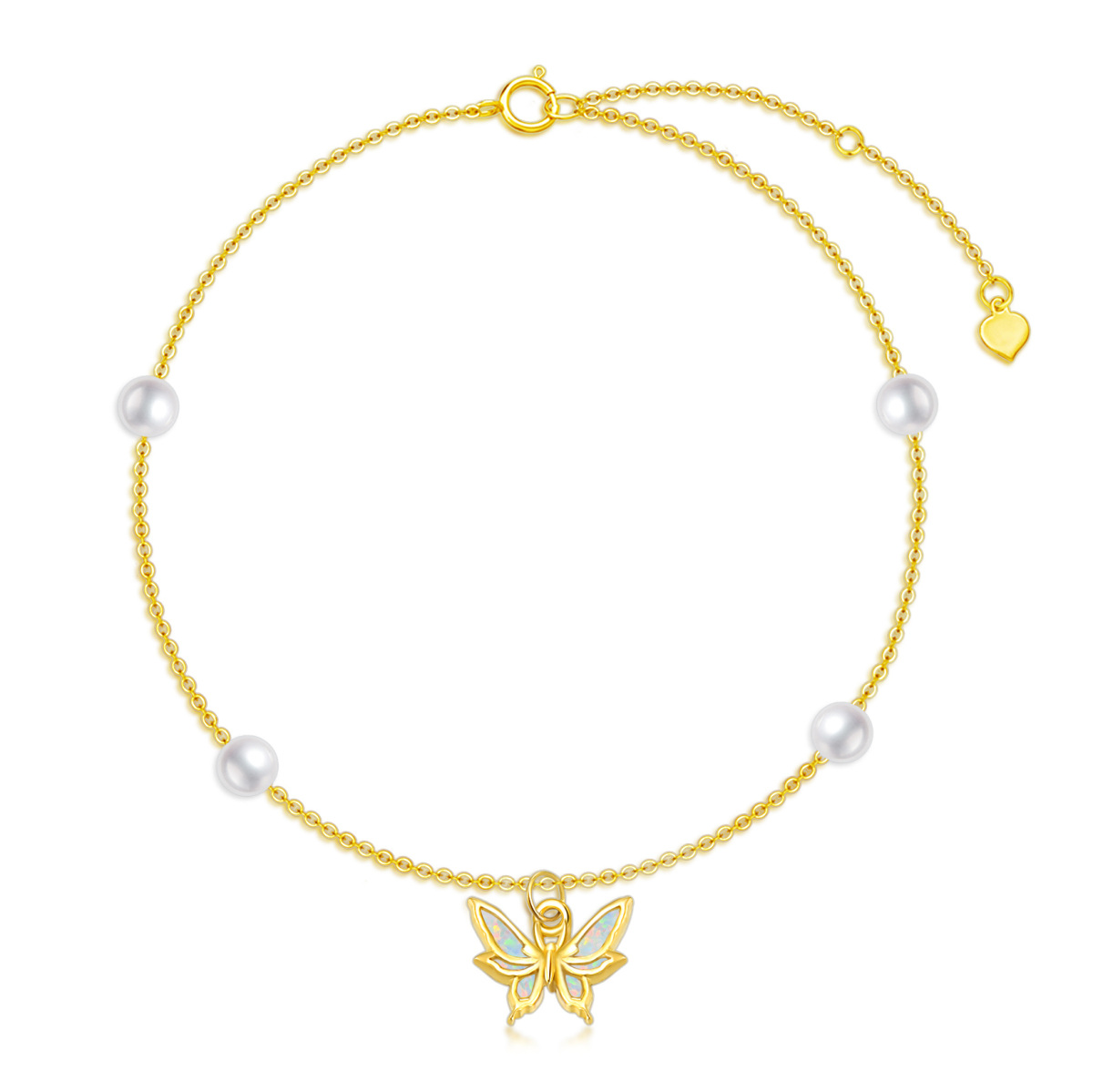 Bracelet de cheville monocouche papillon en perles d'opale en or 14 carats-1