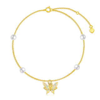 10K Gold Opal & Pearl Butterfly Single Layer Anklet-7