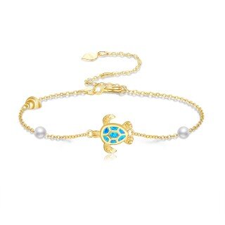 10K Gold Opal & Pearl Tortoise Bracelet for Women-3