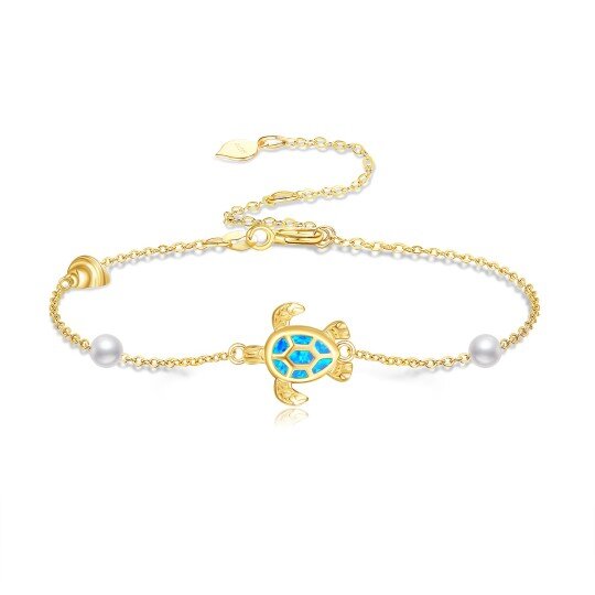 Bracelet en or 10 carats avec perles d'opale et tortue pour femme