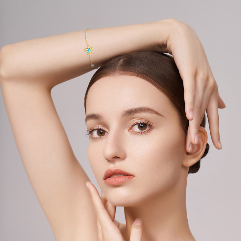 10K White Gold Opal & Pearl Tortoise Charm Bracelet-2