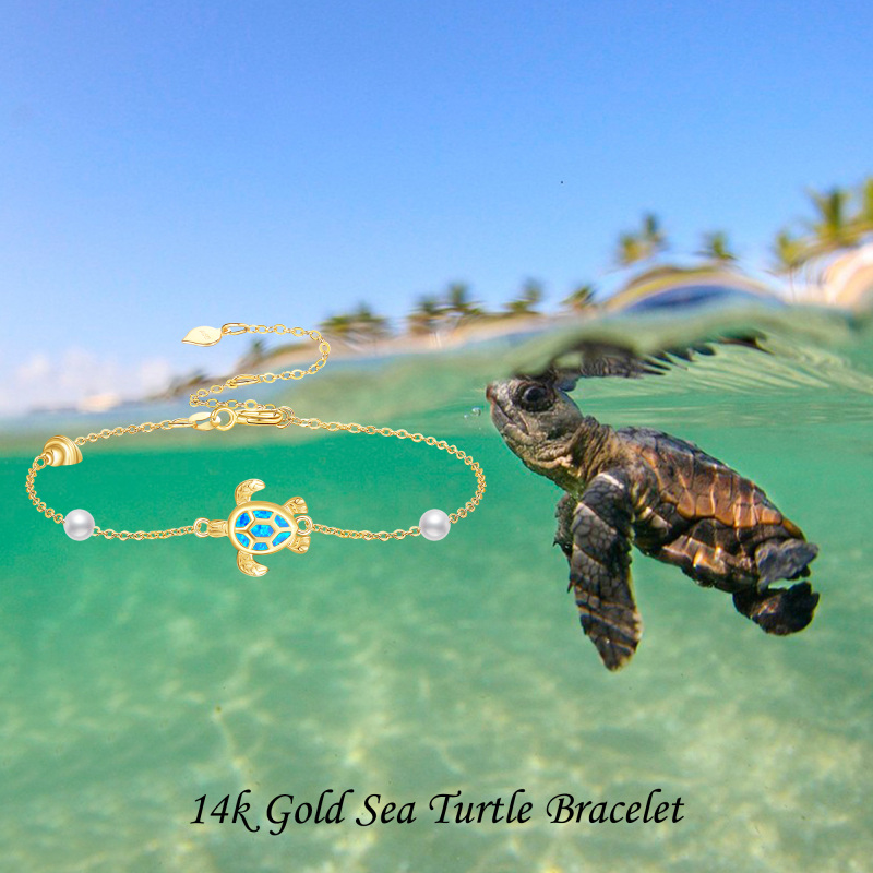 10K White Gold Opal & Pearl Tortoise Charm Bracelet-6