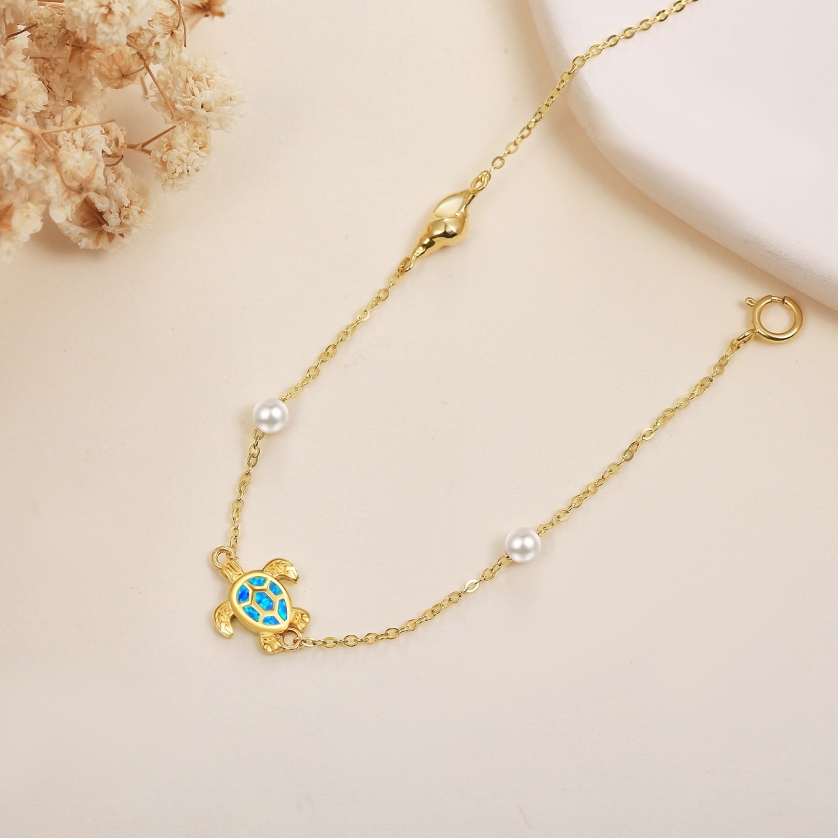 10K Gold Opal & Pearl Tortoise Bracelet for Women-4