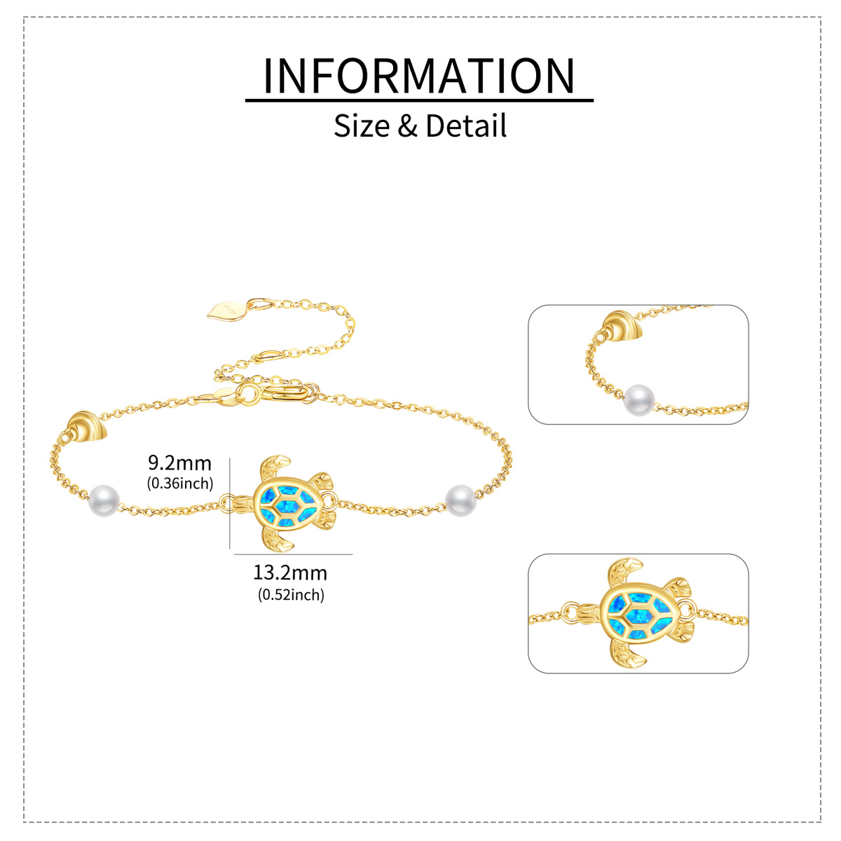 10K Gold Opal & Pearl Tortoise Bracelet for Women-5