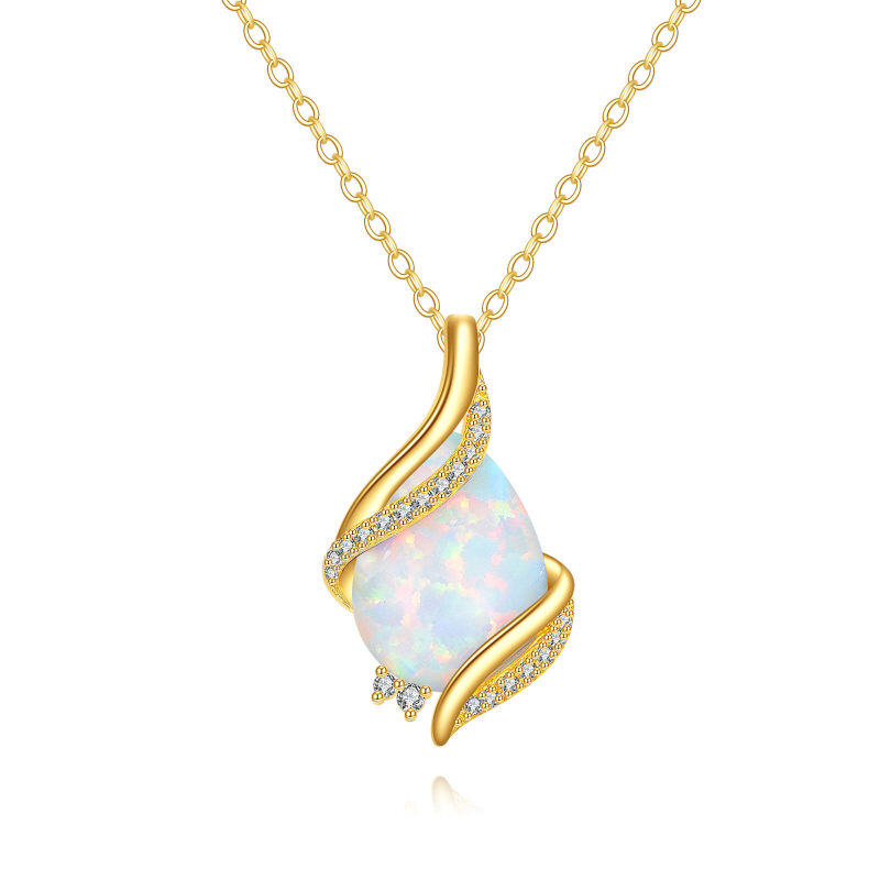 14K Gold Cubic Zirconia & Opal Pendant Necklace-1
