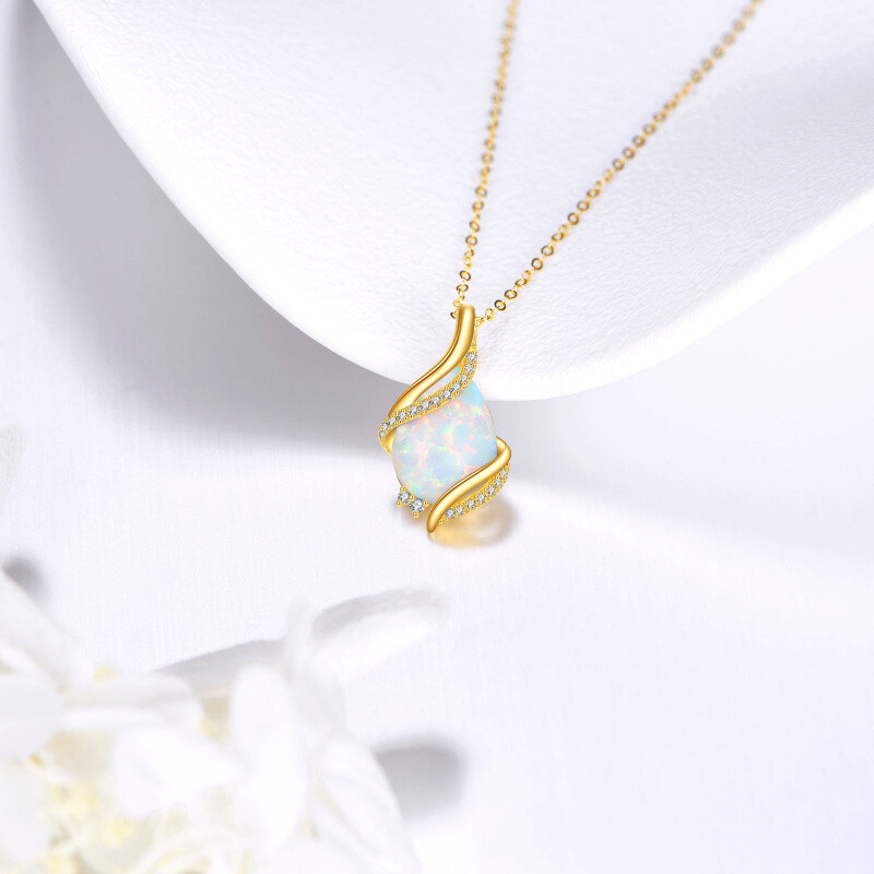 14K Gold Cubic Zirconia & Opal Pendant Necklace-4